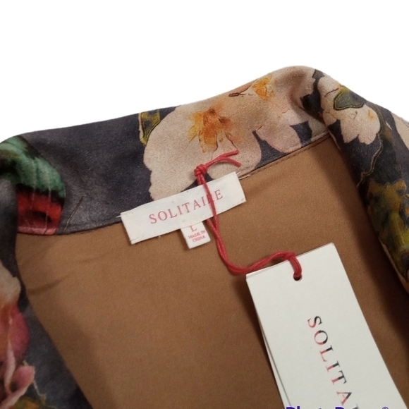 Solitaire Faux Suede Floral Butterfly Print Coat Jacket Large - Picture 5 of 8
